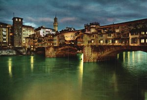 Postcard Firenze Ponte Vecchio By Night Closed-Spandrel Arch Bridge Italy