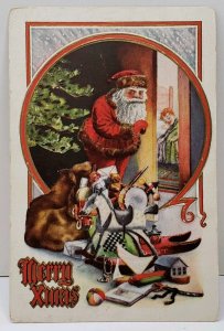 Merry Xmas Santa Toys Sleeping Child To Prairie City Iowa c1910 Postcard A13