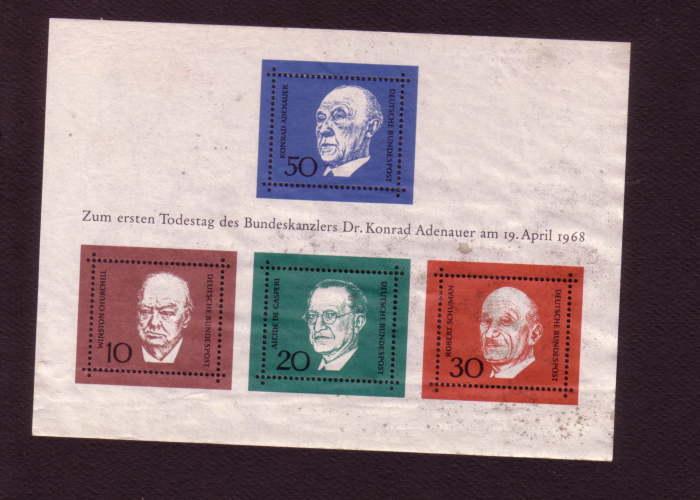 Four Value Souvenir Sheet of Stamps, Germany 1968, Mint,