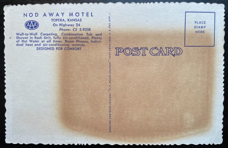 Vintage Postcard 1950 Nod-A-Way Motel, Topeka, Kansas