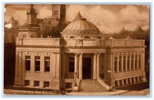 1913 Carnegie Library Exterior View Building San Bernardino California Postcard