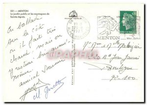 Postcard Moderne Menton The public garden and Sainte Agnes Lemons mountains