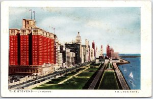 VINTAGE POSTCARD THE STEVENS HILTON HOTEL AT CHICAGO ILLINOIS (WORLD'S LARGEST)