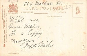 A056 New Year Greetings Bluebells tartan ribbon For Auld Lang Syne postcard