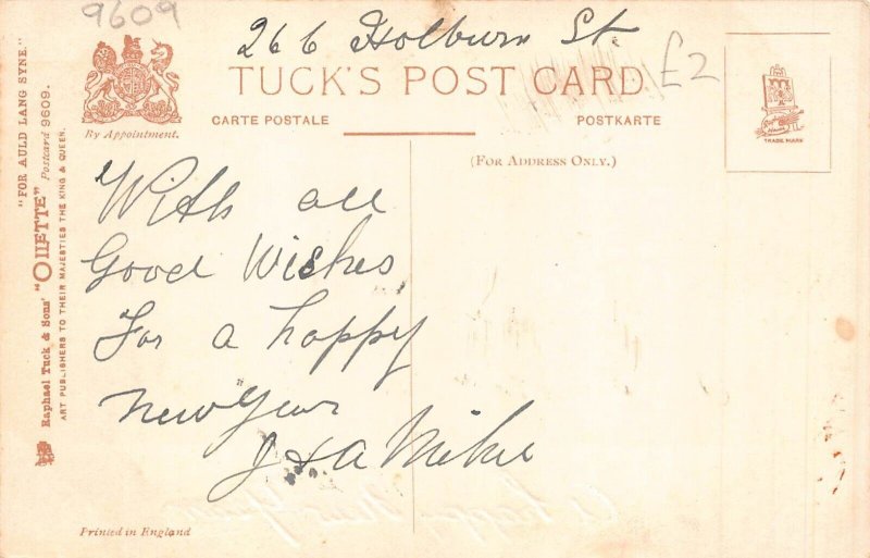 A056 New Year Greetings Bluebells tartan ribbon For Auld Lang Syne postcard