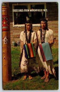 Native Americana~Marshfield WI Greetings~Indian Women In Tribal Dress~1964 PC
