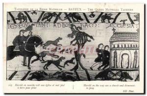 Tapissserie Queen Mathilde Bayeux Old Postcard Harold running sees a church