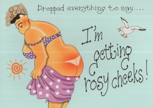 Lady Stripping Dropping Her Skirt at Eastbourne Bum Cheeks Comic Postcard