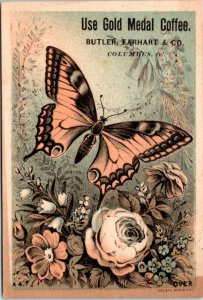 Trade Card - Gold Medal Coffee - Butterfly and flowers