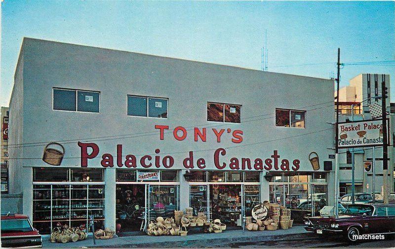 1960's NOGALES MEXICO Tony's Basket Palace Gift Shop autos postcard 4157