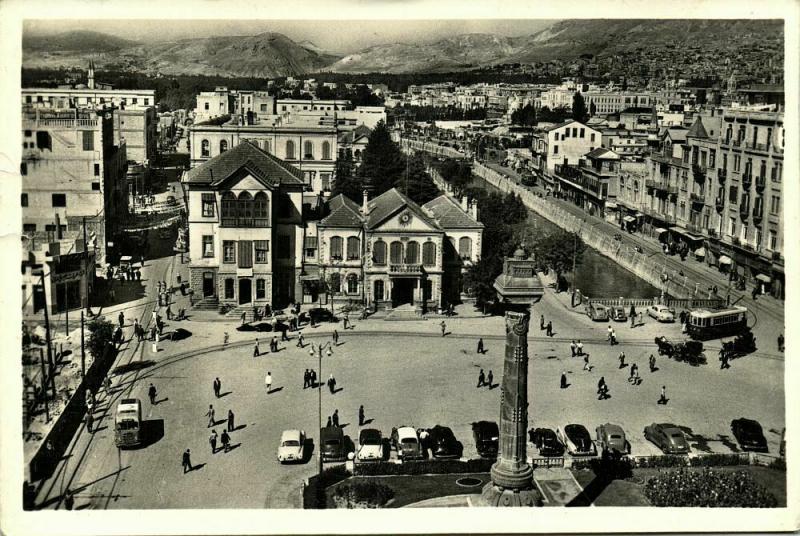 syria, DAMAS DAMASCUS, Merdjé Square, Cars (1950s) RPPC Postcard