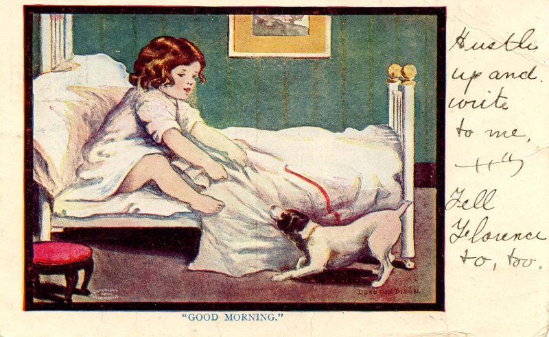 Good Morning - Girl and Dog     Artist: Dorothy Dixon  (Series 509)