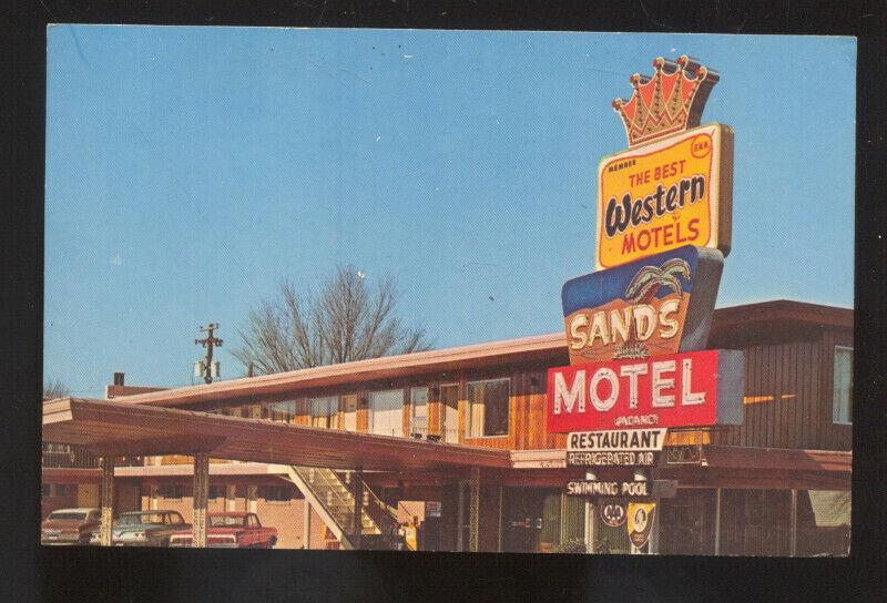 FORT SMITH ARKANSAS SAND MOTEL RESTAURANT 1960's CARS ADVERTISING POSTCARD