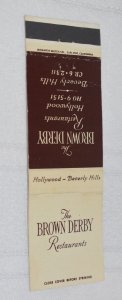 The Brown Derby Restaurants California 20 Strike Matchbook Cover