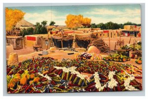 Vintage 1940's Postcard Harvest Time Santa Clara Indian Pueblo New Mexico