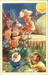 Fantasy Gnome People Music Banjo Dance Man in the Moon Postcard