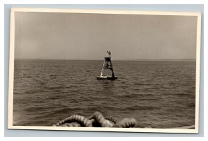 Vintage 1930's RPPC Postcard Seagull on Buoy in the Ocean From a Boat