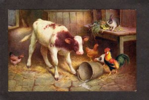 Cow Chickens Rooster Rabbit Bunny Artist Signed Bottomley Farming Postcard B