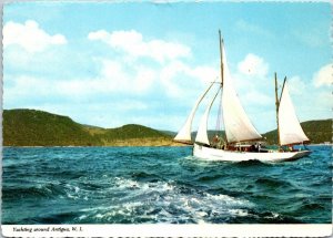 VINTAGE CONTINENTAL SIZE POSTCARD YACHTING ANTIGUA SOUV SHEET US INDEPENDENCE 76