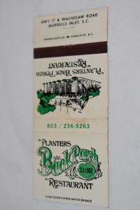 Planters Back Porch Restaurant Murrells Inlet SC 30 Rear Strike Matchbook Cover