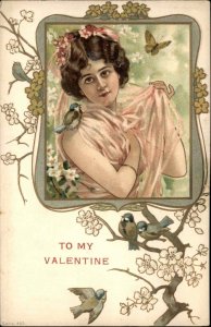 Valentine Art Nouveau Beautiful Woman Dramatic Pose c1910 Postcard
