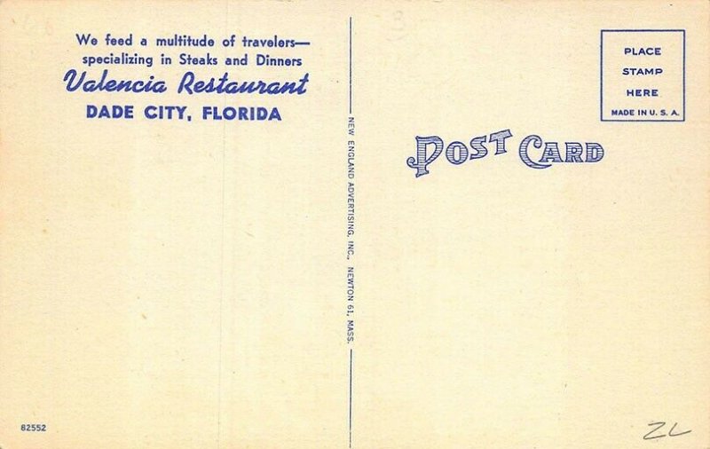 Dade City FL Valencia Restaurant Multi-View Linen Postcard