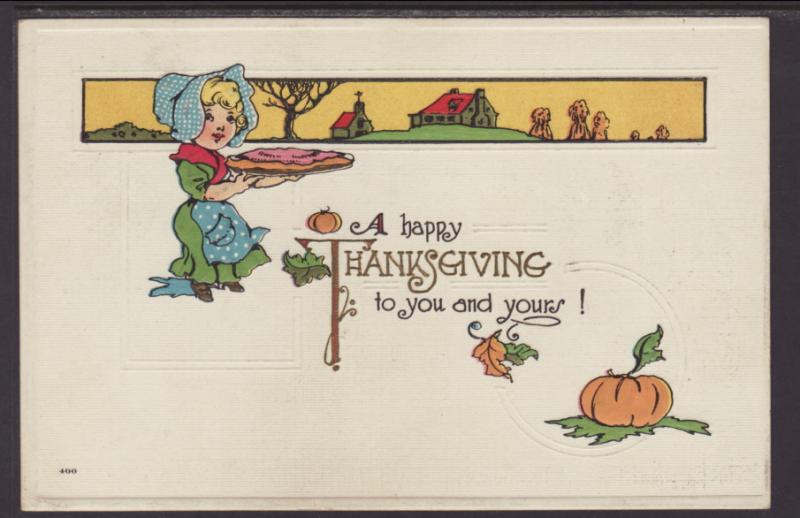 A Happy Thanksgiving,Woman Holding Pie Postcard