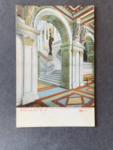 Grand Stairway Congressional Library Washington DC Linen Postcard H2165075316