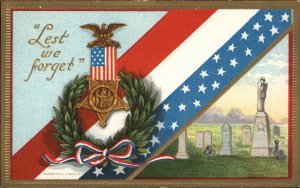 Memorial Day Civil War Medal Cemetery Graveyard c1910 Postcard