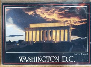 Lincoln Monument lighted stormy black skies Washington DC Postcard