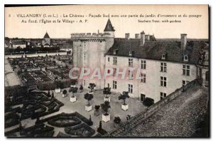 Old Postcard Villandry I and L The Facade South Chateau with some of the orna...