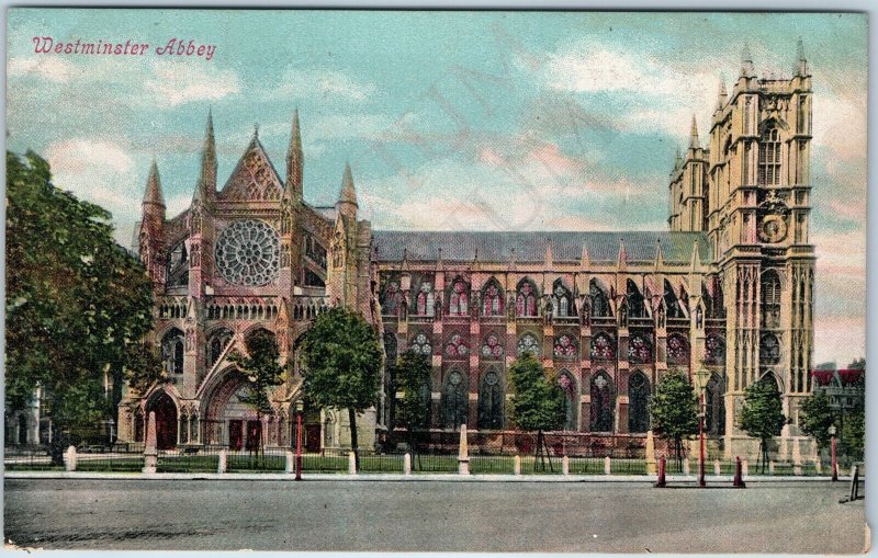 c1910s London, England Westminster Abbey Church Cathedral Colorful Litho PC A206