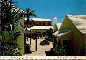 VINTAGE CONTINENTAL SIZE POSTCARD SOMERS WHARF WATERFRONT BERMUDA NICE STAMPS 83