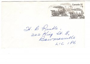 Postal Stationery Envelope, Canada, 32 Cent Railway Trains, Used  Ontario