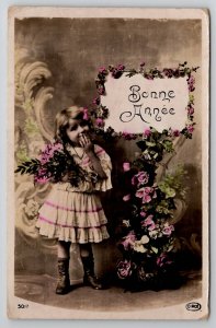 RPPC Little Girl Bonne Anne Hand Colored Studio Photo Postcard H25