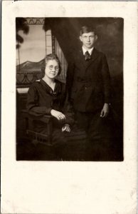 RPPC Siblings Frances and Neal Studio Portrait Faux Window Backdrop Postcard B21