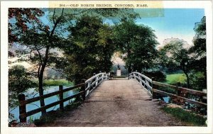 Old North Bridge Concord Mass WB British Minute Man Historic Vintage Postcard 