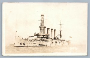 MILITARY US BATTLESHIP ANTIQUE REAL PHOTO POSTCARD RPPC