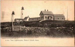 View of Twin Lighthouses, Baker's Island MA Undivided Back Vintage Postcard F41