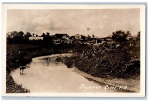 c1920's Bayamon River View Cow Windmill Puerto Rico RPPC Photo Postcard 