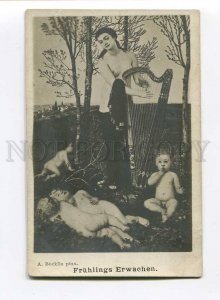3017808 NUDE Lady w/ Harp & Babies by BOCKLIN Vintage PC