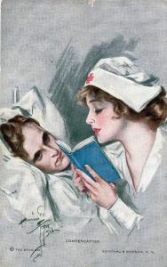 Pretty Young Nurse Reading to Patient by Harrison Fisher