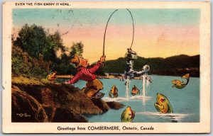 1906 Greetings From Comberemere Ontario Canada Comic Fishing Posted Postcard