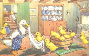 Medici Postcard Pk 225 Molly Brett Ducklings' Bath Time Anthropomorphic Animals