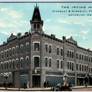 c1910s Waterloo, IA Irving Hotel Kingsley Proprietors Photo Litho Postcard A63