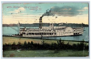 1912 Steamer City Of Louisville Passenger Boat Ship Louisville Kentucky Postcard