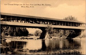 PC Covered Bridge over the Saco River and Moat Mt., Conway, White Mountains NH