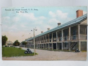 Nice View of US Army Barracks & Parade Grounds Key West Florida VTG PC 1912 USA