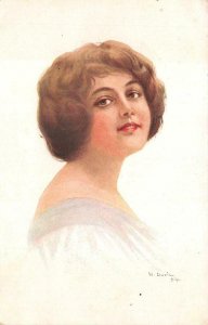 RPPC BEAUTIFUL WOMAN N. DAVIS ARTIST SIGNED WW1 GERMANY FELDPOST POSTCARD 1917 !