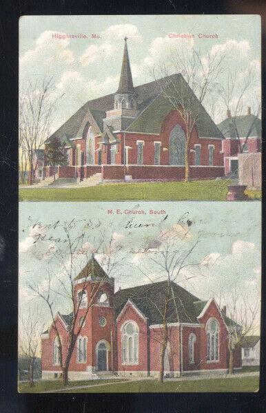 HIGGINSVILLE MISSOURI METHODIST CHURCH CHRISTIAN CHURCH VINTAGE POSTCARD MO